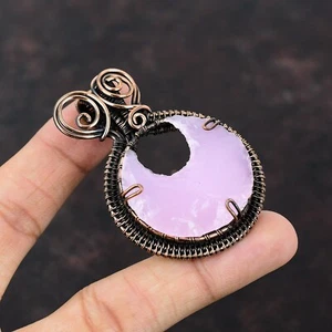 Copper Pink Chalcedony Rough Stone New Wire Wrapped Crescent Moon Trendy Pendant - Picture 1 of 6