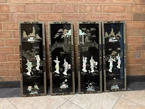 4x36"x12" Vintage Chinese Black Lacquer Mother of Pearl Wall Plaques Antique ! - Picture 1 of 11