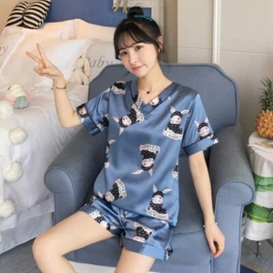 Women Silk Satin Pajamas Set Short Sleeve Sleepwear Pj Loungewear Homewear Charm - Picture 1 of 39