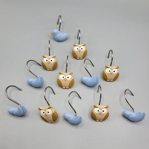 Owl & Bird Shower Curtain Hooks Set Of 12 Bathroom Decor - Picture 1 of 7