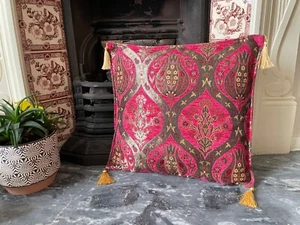 Hot Pink Floral gemustert Chenille Kissenbezug, Bohemian Dekokissen - 40x40cm - Bild 1 von 9