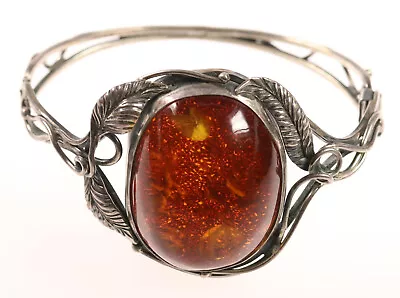 schöner Silber Vintage Armreif mit Bernstein, Handarbeit - Bild 1 von 3