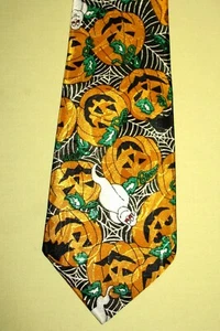 Vintage Men's Neck tie Halloween Pumpkins Ghosts Studio 890 - Picture 1 of 2
