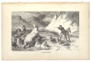 Antique Print A Bear Hunt Felix Darley North Pole Expedition Hayes 1867 - Picture 1 of 2