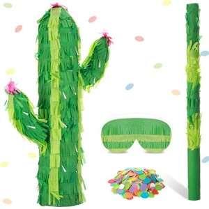 Cactus Pinata with Blindfold Bat Confetti Small Piñata Fiesta Cactus Pinata f... - Picture 1 of 7