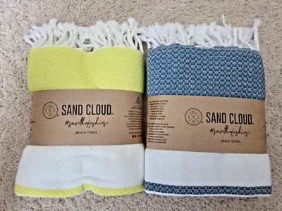 NUEVO Paquete de toallas de playa Sand Cloud amarillo - azul algodón orgánico turco 37" x 67" Foto 1 de 4