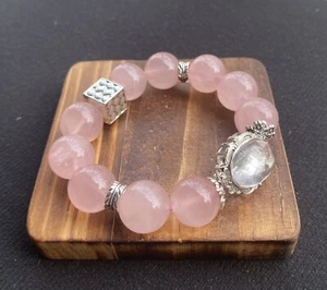 Handgefertigtes natürliches Madagaskar Rosen Bergquarz rosa Kristall Perlen Armband - Bild 1 von 5