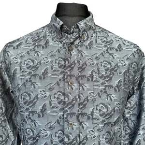 PRETTY GREEN Shirt Mens MEDIUM (38") Long Sleeve in Grey with Floral Print - Picture 1 of 13