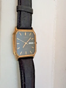 Vintage Mens Watch Pulsar Gold Case Brown Leather Band Day Date Untested HTF - Picture 1 of 9