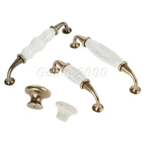 White Cracked Decorative Cabinet Cupboard Dresser Door Knob Pull Handles Ceramic - Picture 1 of 13
