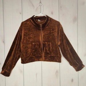 Giacca donna calda marrone velluto cropped track XL zip tasche tempo libero anni 90 - Foto 1 di 11