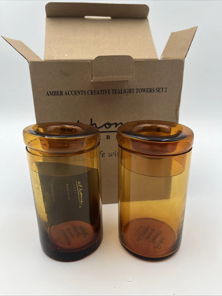 Amber Accents Creative Tealight Towers Set of 2 by "At Home America"  - Image 1 of 4