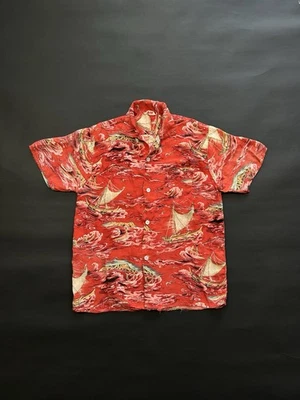 1950s Rayon “Cotton Of Hawaii” Mended Repaired Red Hawaiian Shirt Men’s Medium - Image 1 of 4