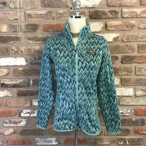 L.L.BEAN Turquesa Jade Verde Chevron Suéter Polar Cremallera Completa Chaqueta XS - Imagen 1 de 5