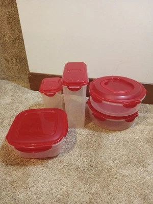 5 Lock & Lock  Storage Container Red Handled, With Lids, Great Condition  - Image 1 of 4