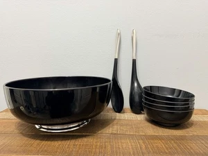 Vtg Towle Sterling Silver Mounted Melamine Salad Fruit Bowl Set With Utensils - Bild 1 von 19