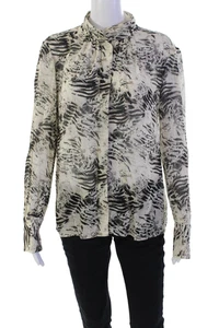 Lafayette 148 New York Womens Button Up Collared Shirt White Black Size Medium - Picture 1 of 5