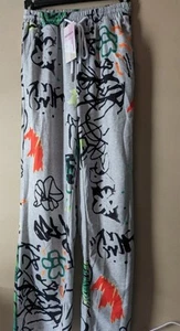 NWT Women's Gray Pajamas Bottoms Lounge Pants Sleepwear Colorful Graphics XXS - Picture 1 of 4