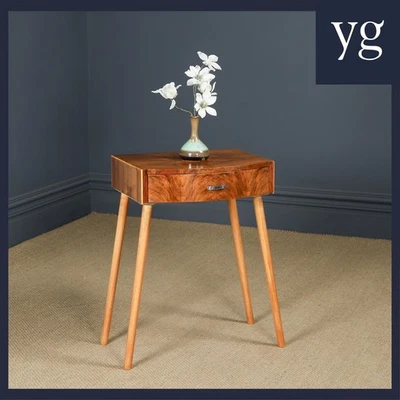 Antique English Art Deco Single Walnut Bedside Table Nightstand Lamp Hall Locker - Image 1 of 4