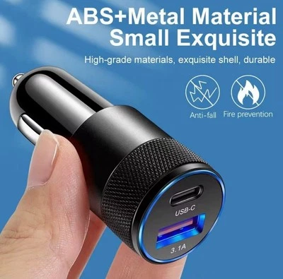 2 Port USB-A Type-C Super Fast Car Charger Adapter for iPhone Samsung Android US - Image 1 of 4