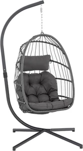 Egg Hanging Chair with Stand, 350Lbs Capacity, Charcoal Grey Indoor-Outdoor - Picture 1 of 12