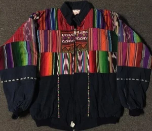Vtg 80s Serape Patchwork Bomber Jacket M Ethnic Aztec Art Vaporwave Grunge 90s - Picture 1 of 12