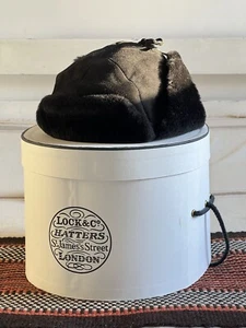 Lock Co Sheepskin Shearling Hat Black 59 cm 23.5" Made France Real Suede Leather - Picture 1 of 12
