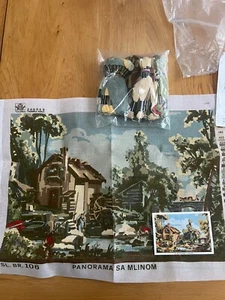 Vintage UNITAS Zagreb Croatia Needlepoint Tapestry Watermill scene - 52.5x37cm - Picture 1 of 11