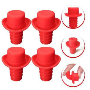 4Pcs Silicone Wine Stoppers Hat Shaped Bottle Caps (Red)
