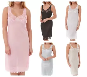 Ladies Wide Strap Nightdress Full Slip Lace Petticoat Underskirt Dress UK10-26 - Picture 1 of 13