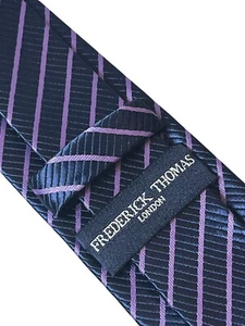 Cravate Hommes Marine Bleu Foncé Avec Violet Rayure Classique Bureau Par - Picture 1 of 5