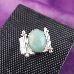 Amazonite Stone 925 Sterling Silver Birthday Handcrafted Unique Band Sister Ring - Picture 1 of 6