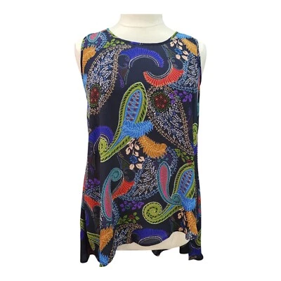 Spence Tank Top XLARGE Art Blouse Shirt Black Floral Sleeveless HI/LO Vacation - Image 1 of 4