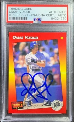 Tarjeta automática Omar Vizquel 1992 Leaf #137 MLB Seattle Mariners PSA encapsulada Foto 1 de 3