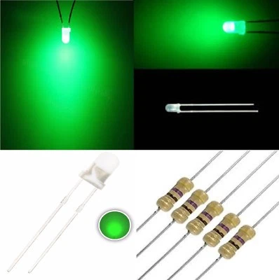 10 diodi led 3 mm VERDE lente bianca luce diffusa + resistenze OMAGGIO