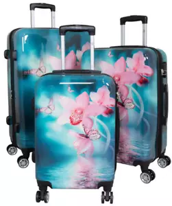Reisekoffer Hartschalenkoffer Koffer Trolley Set Motiv Blume Orchidee Butterfly - Bild 1 von 16