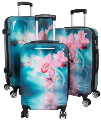 Reisekoffer Hartschalenkoffer Koffer Trolley Set Motiv Blume Orchidee Butterfly - Bild 1 von 4