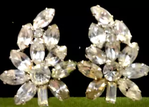 Orecchini Clip Tono Argento Strass Trasparenti Rampicante Disegno Fiore Alto 1" - Foto 1 di 3