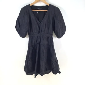 Country Road dress size 4 fit flare black linen silk short sleeve Vneck 108804 - Picture 1 of 11