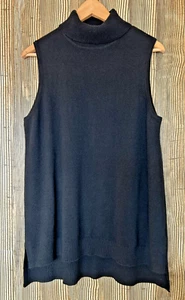 Charter Club Quiet Luxury Cashmere Black Turtleneck Sleeveless Career Size L - Picture 1 of 6