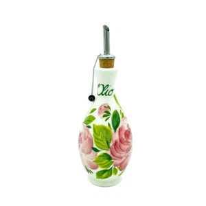 Bassano Ceramic Hand Painted Oil Bottle 17 CM 0,3L Roses Motifs New Unique - Picture 1 of 5