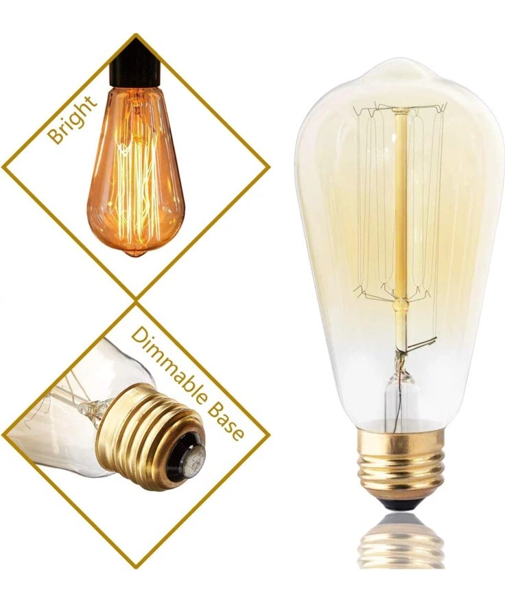 DSYJ Vintage Edison Light Bulb 40w 110v Antique E26 Base 40 Watt Squirrel Cage - Image 1 of 4