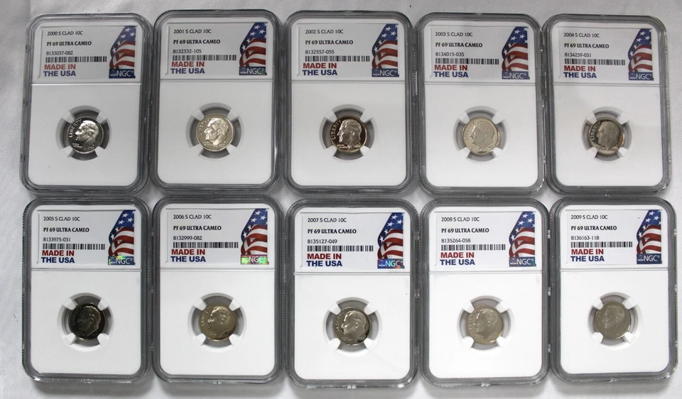 2000-2009-S Proof Roosevelt Dime Set NGC PF 69 Ultra Cameo " MADE IN THE USA" - Image 1 of 1
