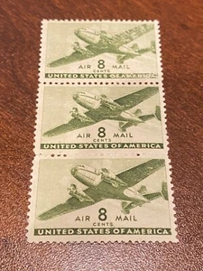 Scott#: C26 - Twin-Motored Transport Plane Strip of 3 MNH OG - Picture 1 of 2