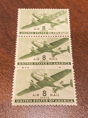Scott#: C26 - Twin-Motored Transport Plane Strip of 3 MNH OG - Image 1 of 2