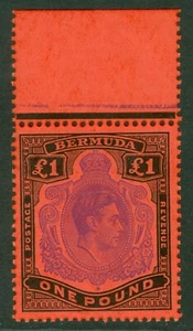 SG 121e Bermuda 1938-53. £1 lila & schwarz/scharlachrot, perf 13. Eine feine frische... - Bild 1 von 1