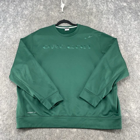 Oregon Ducks Sweatshirt Mens 2XL XXL Green Spellout Pullover Therma Fit Nike Cover