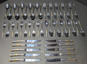 Retroneu LINDA Stainless Gold Accent 18-8 Service for 8 Flatware Set 40 Pieces - Picture 1 of 13