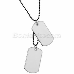 Alloy Military Style Double Dog Tags Pendant Bead Chain Necklace For Men's Gift