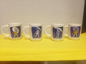 Morton Salt Coffee Mug  Advertising Girl Umbrella Rain Bryan Vintage set of 4 - Picture 1 of 6